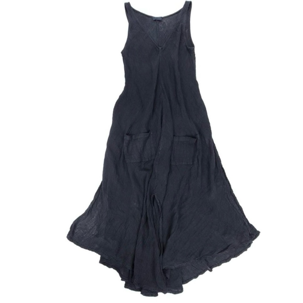 CP SHADES 100% Linen Pocketed A-line Slit Midi Cove Dress Women Small Medium